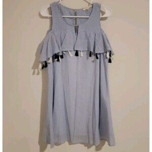 Copper Key Striped Mini‎ Dress Size Small S Tasseled Boho Beach Keyhole Neck